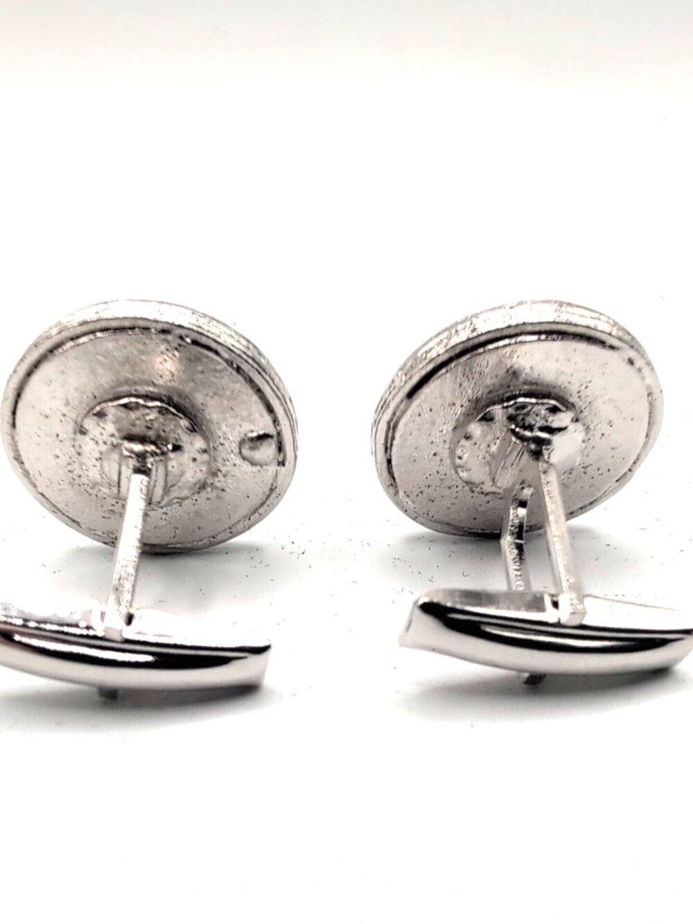 Silver Tone Cufflinks w/ Large Blue Faux Gemstones 7/8" Diam + Matching Tie Tack - Picture 5 of 7